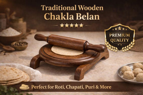 Handmade Sheesham Wood Chakla Belan Set • Indian Roti Maker