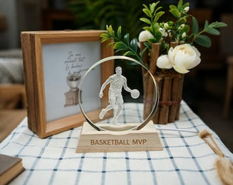 Lámpara de noche redonda de cristal personalizada, trofeo grabado personalizado