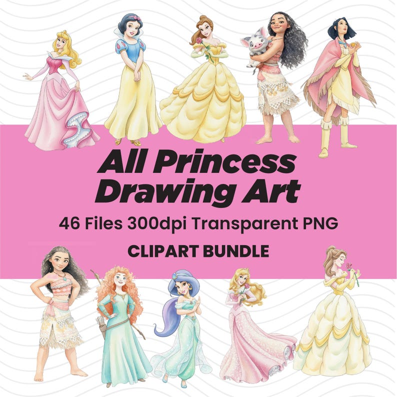 Princess Clipart Bundle PNG | 46 Files 300 DPI Transparent | Fairytale ...