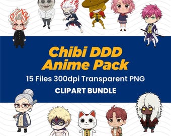 Chibi Anime Held & Bösewicht Clipart Pack, Dark Fantasy Cartoon (PNG)