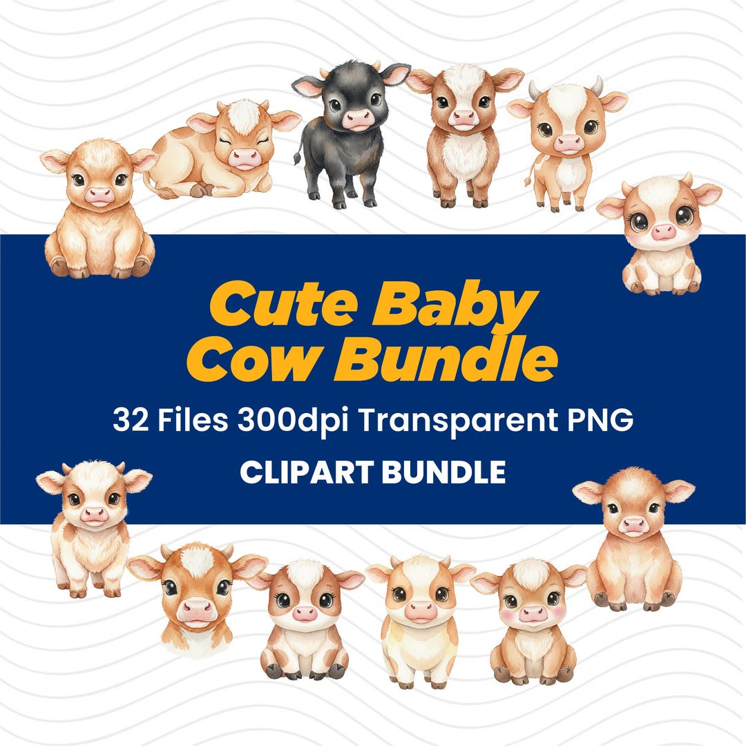 Watercolor Baby Cow Clipart Bundle, Farm Animal PNG (digital Download ...