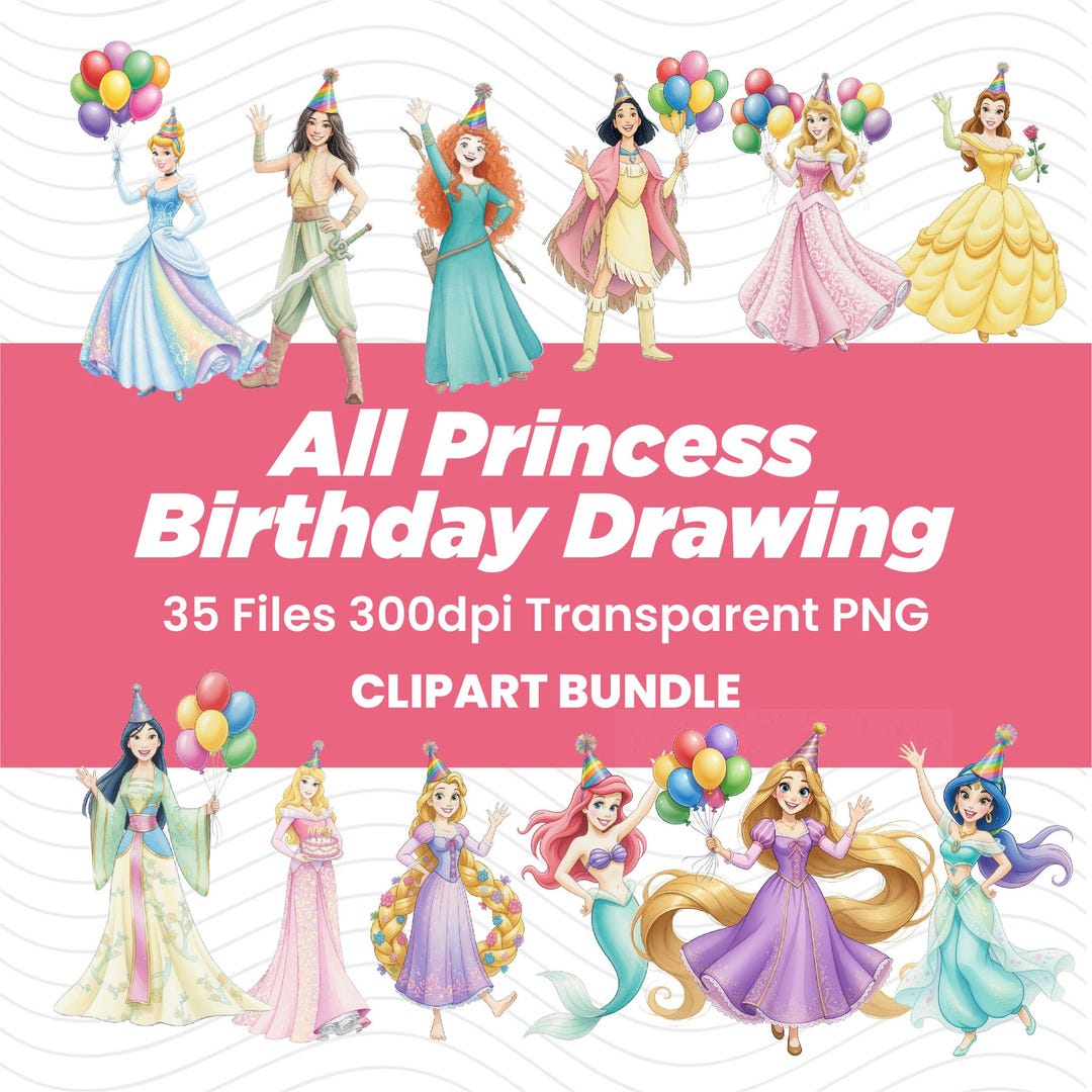 Princess Birthday Clipart Bundle | Fairytale Party PNG Files (35 Files ...