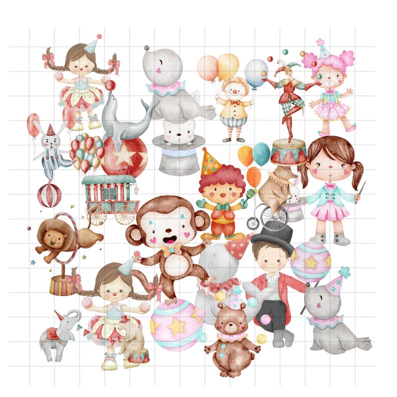 Pink Circus Clipart Bundle, Watercolor Animals PNG (digital Download ...