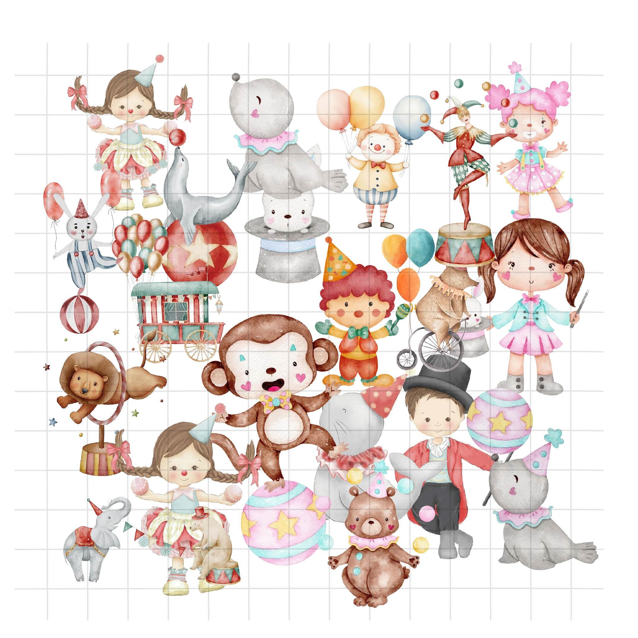 Pink Circus Clipart Bundle, Watercolor Animals PNG (digital Download ...