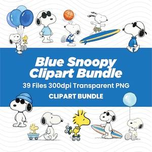 Paquete de imágenes prediseñadas de Snoopy azul / 39 archivos PNG, 300 ppp (descarga digital)