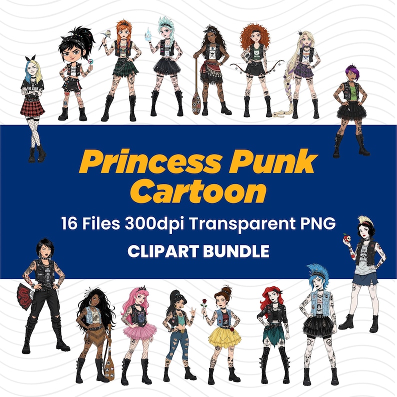 Punk Princess Cartoon Character Bundle, Alternative Style Illustration ...