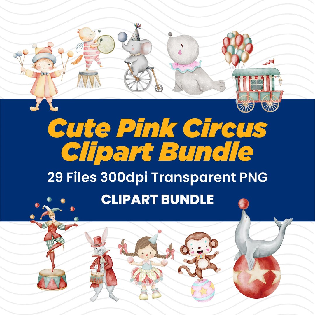 Pink Circus Clipart Bundle, Watercolor Animals PNG (digital Download ...