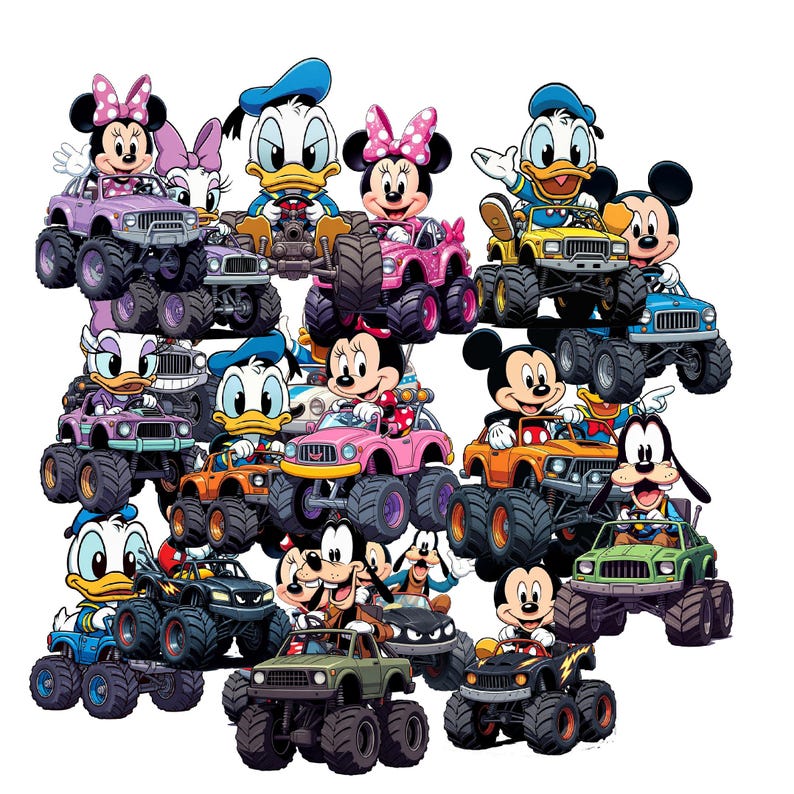 Monster Micky Mouse Mickey Monster Truck Clipart Bundle, Racing Cartoon PNG (300 DPI) - Etsy