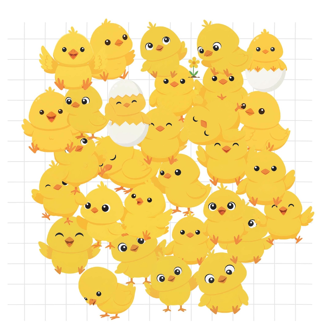 Yellow Little Chick Clipart Bundle, Cute Baby Chick Cartoon, 31 Files ...