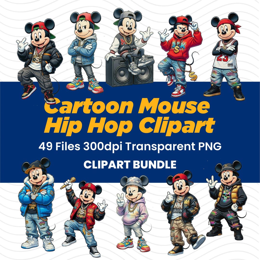 Mouse Movie Rapper Cartoon Mouse Hip Hop Clipart Bundle, Street Style PNG, Urban Rap ...