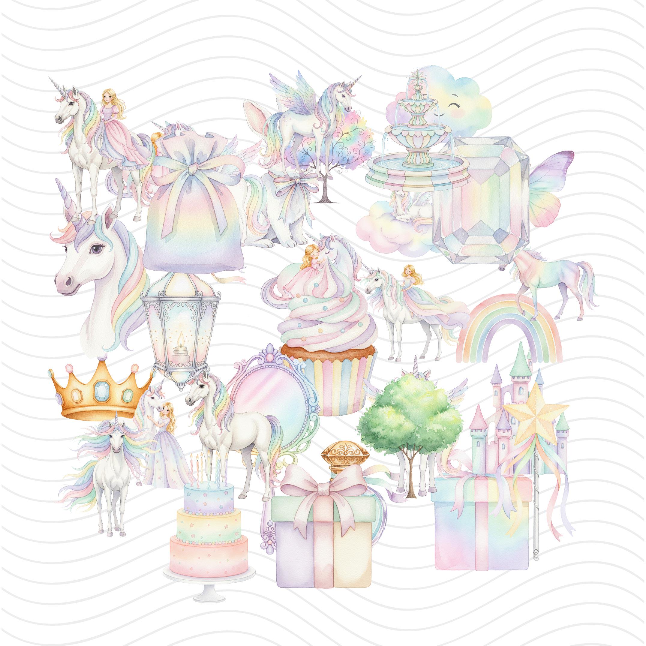 Pastel Unicorn Clipart Bundle, Rainbow Watercolor PNG (digital Download ...