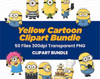 Yellow Cartoon Character Clipart, 50 PNG Files (Digital Download)