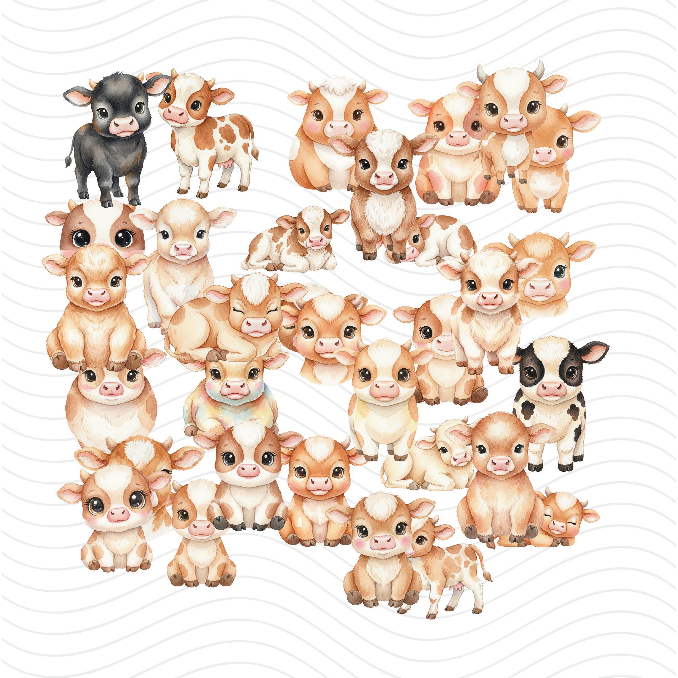 Watercolor Baby Cow Clipart Bundle, Farm Animal PNG (digital Download ...