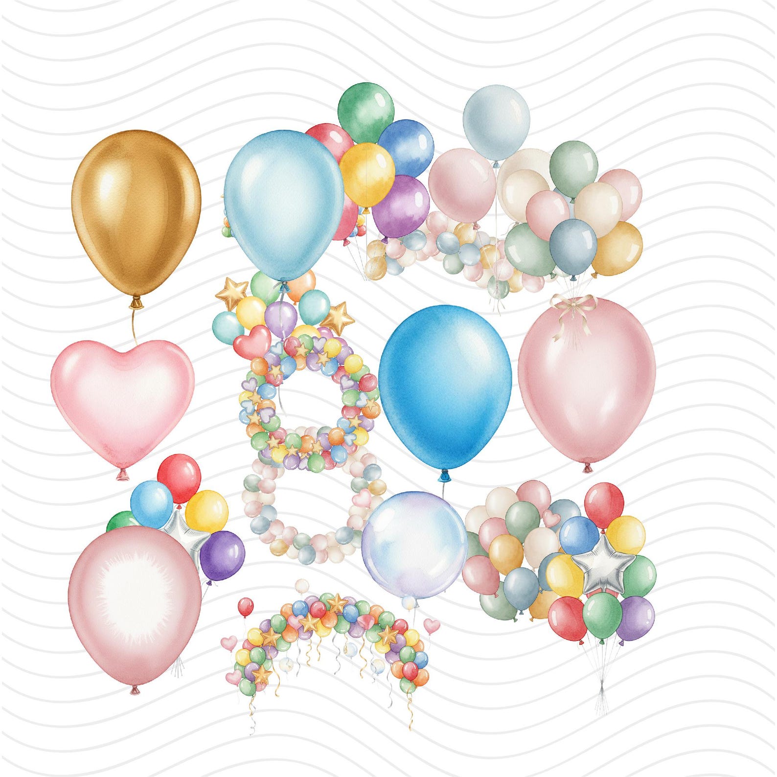 Pastel Balloons Watercolor Clipart Set, Party PNG (digital Download) - Etsy