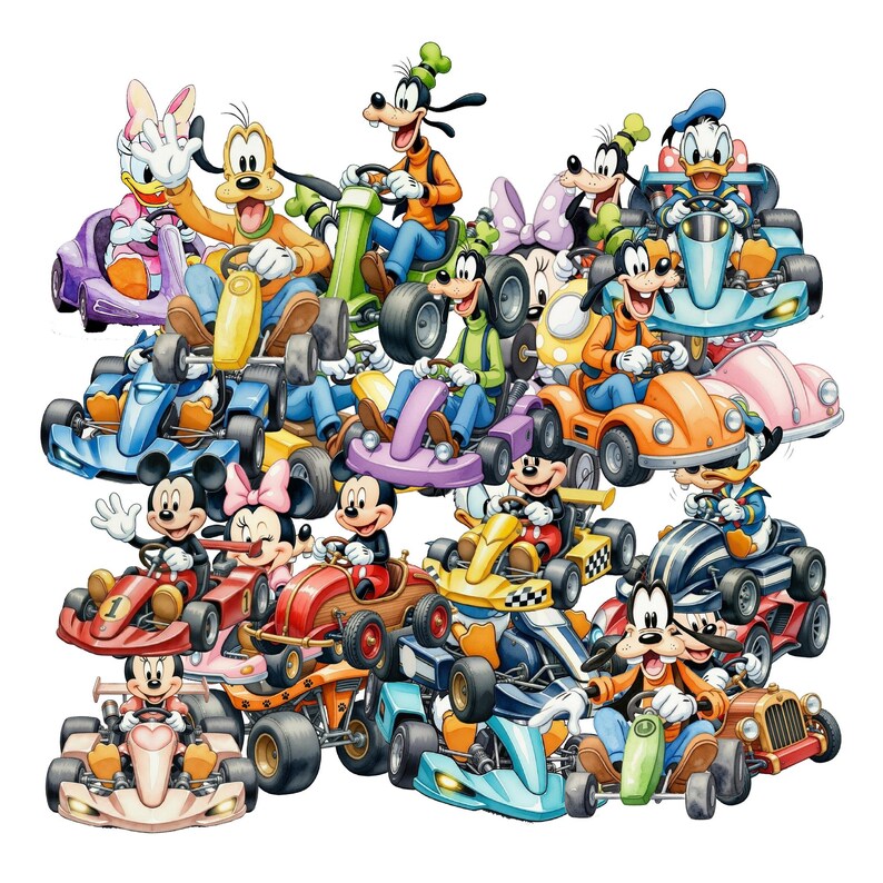 Mickey Go Kart Cartoon Clipart Bundle, Racing PNG (digital Download) - Etsy