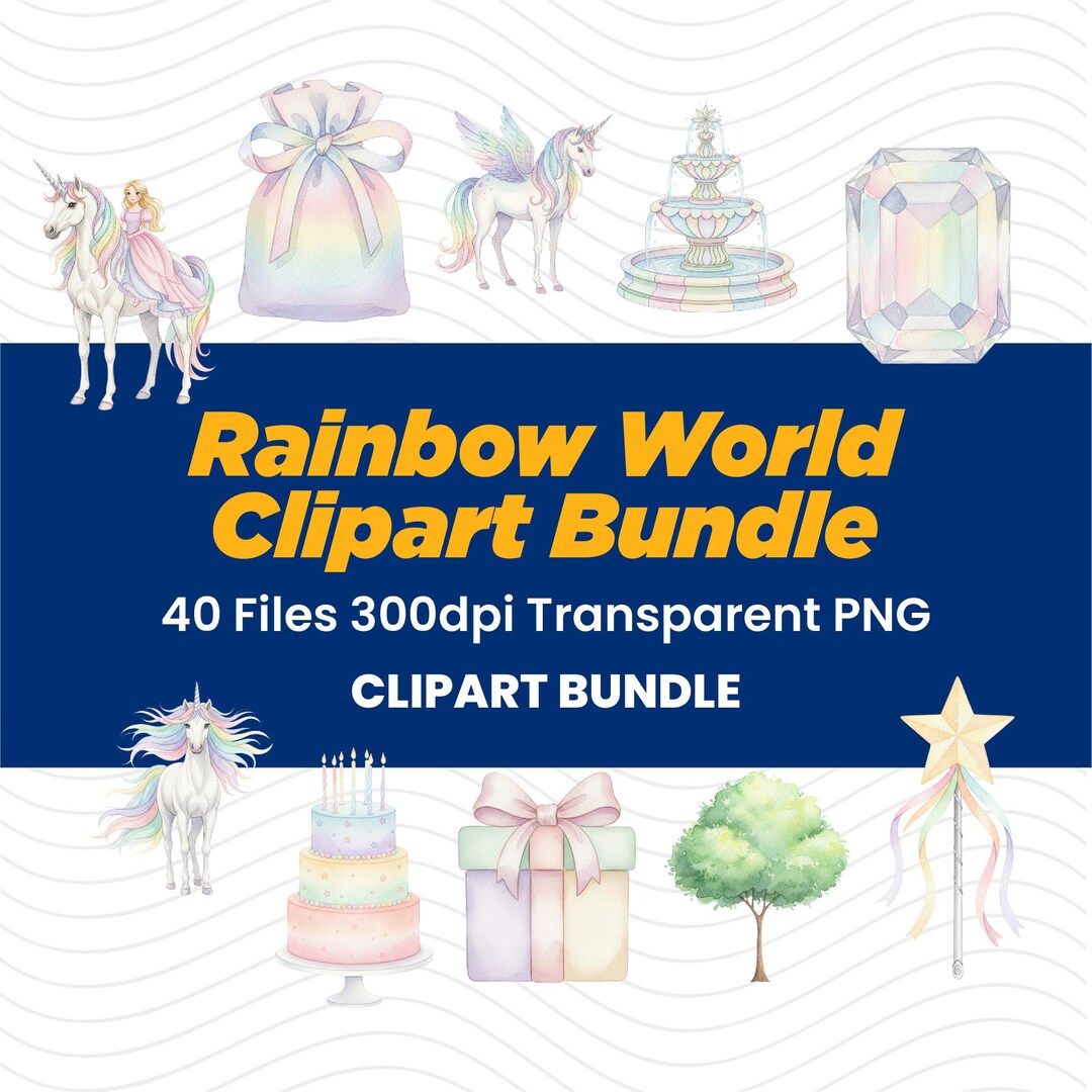 Pastel Unicorn Clipart Bundle, Rainbow Watercolor PNG (digital Download ...