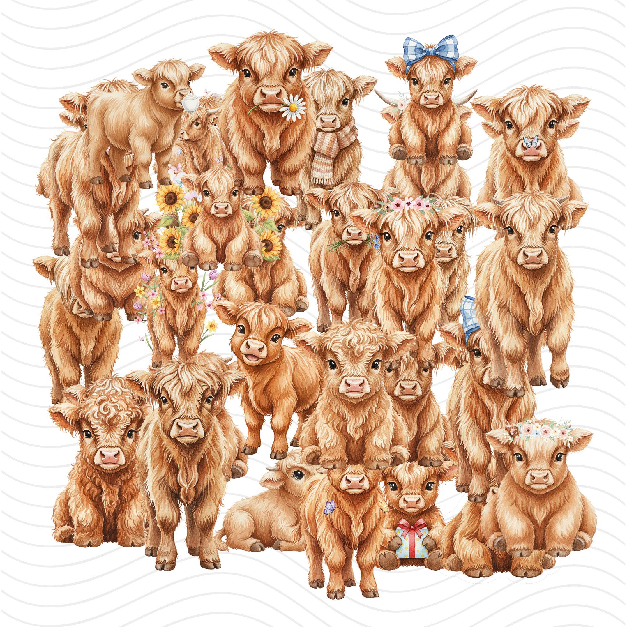 Highland Cow Watercolor Clipart, Farm Animal PNG Bundle (digital ...