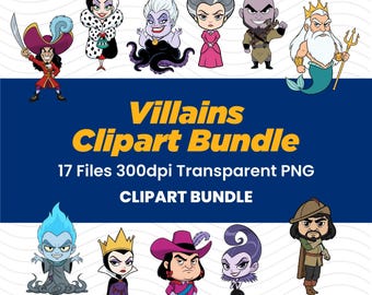 Bundle med tecknade skurkar och clipart, illustrationer av onda karaktärer (digital nedladdning)