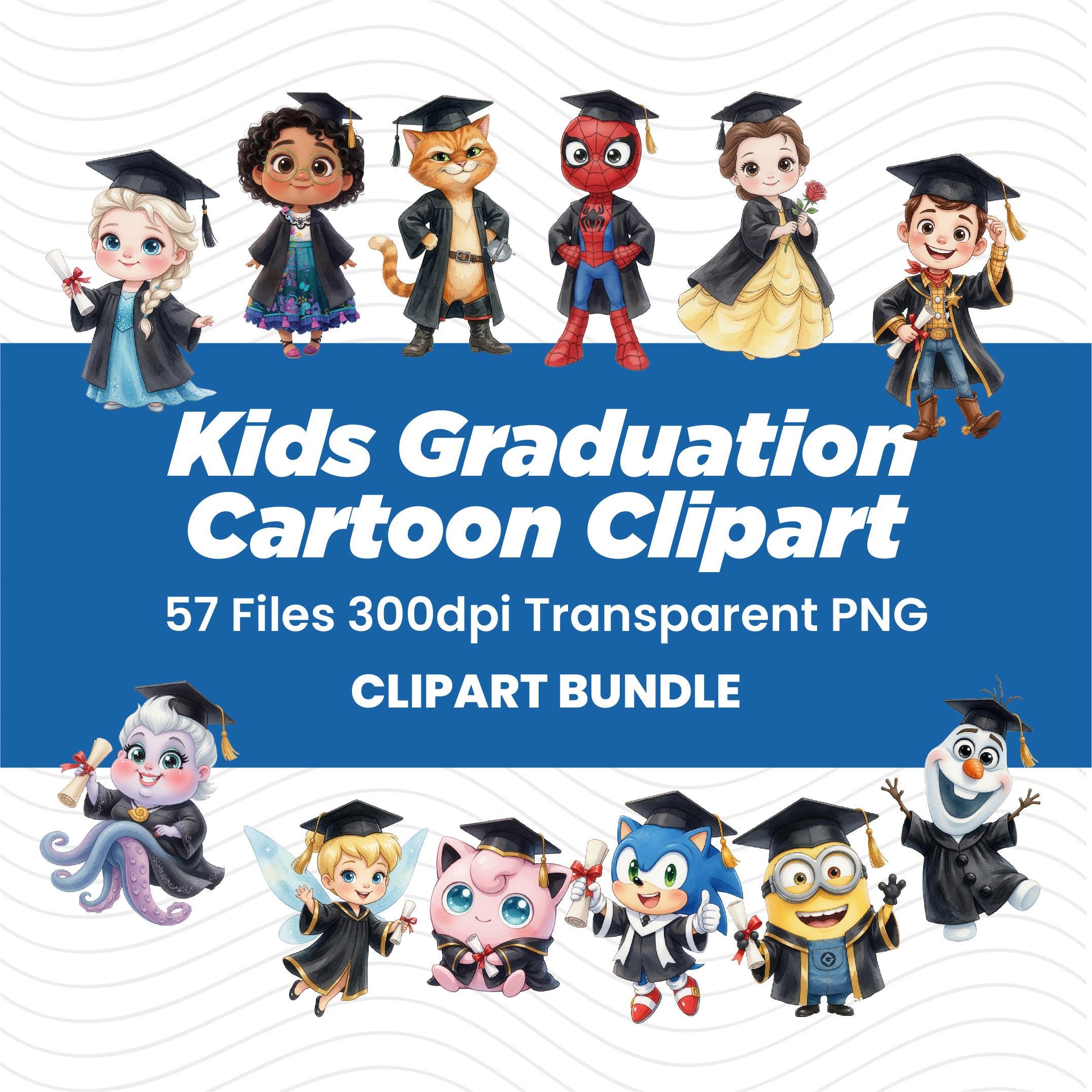 Kids Graduation Clipart Bundle, Cartoon Characters, PNG Graphics ...