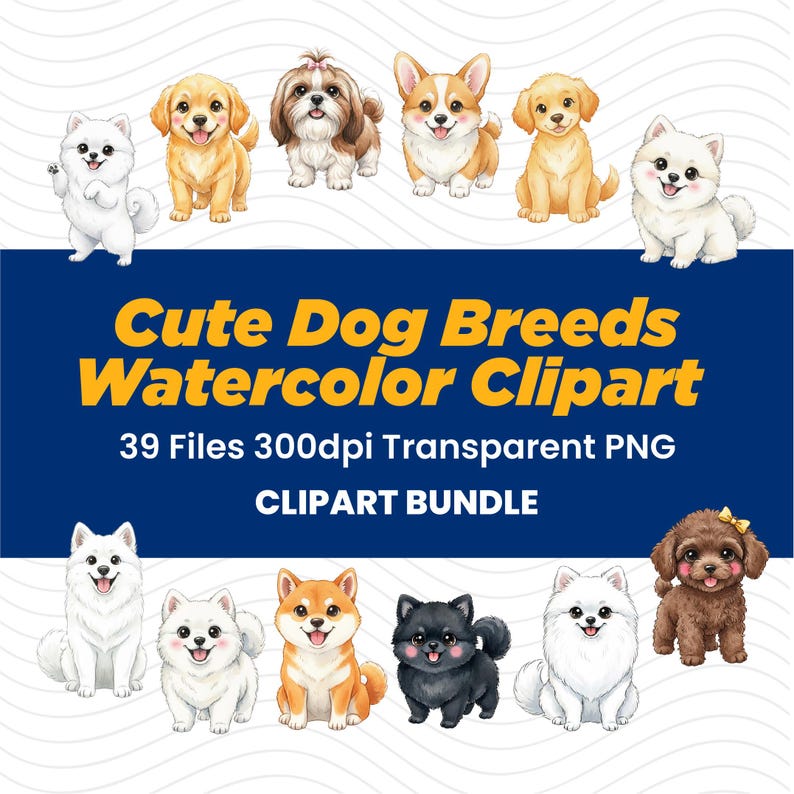 Watercolor Puppy Clipart Bundle | Dog Breeds PNG (39 Files, 300 DPI - Etsy
