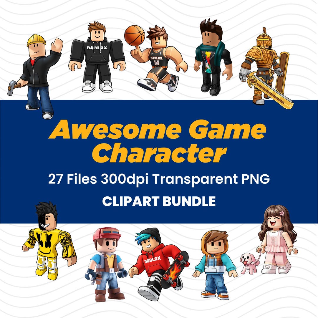Block Style Game Character Bundle, Cartoon Player Illustration Set ...