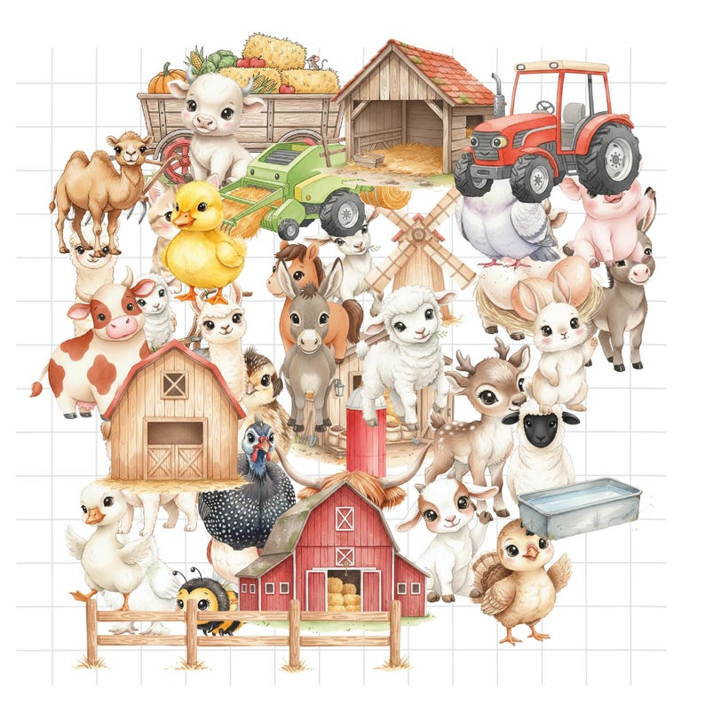 Watercolor Farm Animal Clipart Bundle, PNG Files (300 DPI) - Etsy