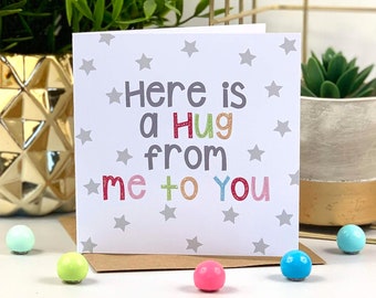 Here Is A Hug Bright Card | I Miss You Card | Thinking of You Card | Sending Love | Colourful Greeting Card | Star Card