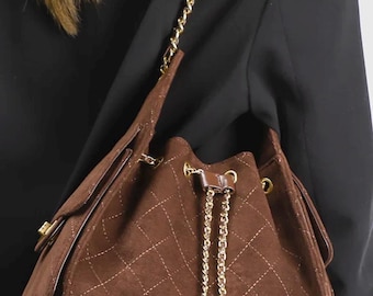 Wildleder Tasche für Damen || Braune/schwarze Tasche || mit goldenen Details