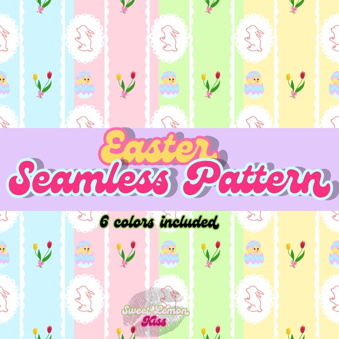 Easter Bunny Seamless Pattern, Pastel Floral Fabric Print (PNG Digital ...
