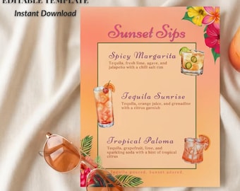 Signature Drink Sign Template – Tequila & Tropical Cocktails (Editable Canva Download)