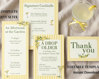 A Tini Bit Older Birthday Party Suite – Editable Invitation, Menu, Thank You Notes (Digital Download)