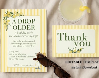 A Tini Bit Older Lemon Drop Birthday Invitation & Thank You Card Set - Editable Canva Template