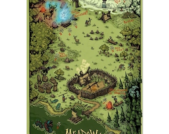 EU Shipping - Hand-drawn Valheim Meadows Map – Fan Made Illustrated Print