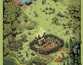 USA Shipping - Hand-drawn Valheim Meadows Map – Fan Made Illustrated Print