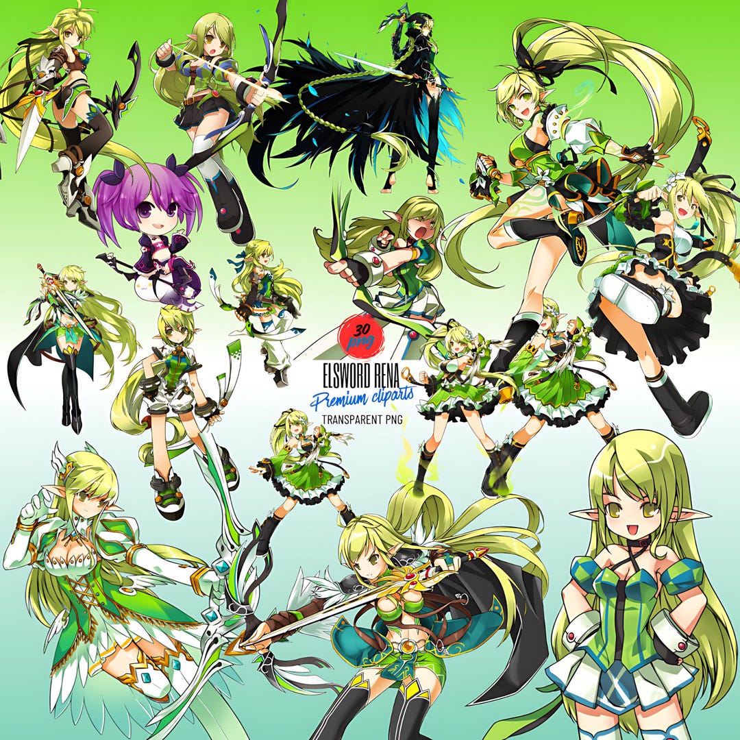 Elsword Rena Clipart | Anime Elf Archer PNG Bundle (digital Download ...