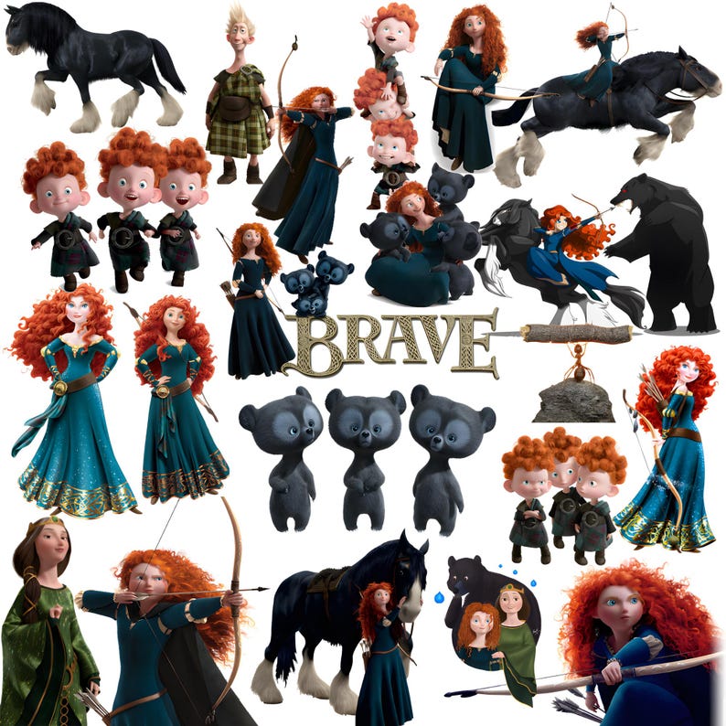 Brave Cartoon PNG Bundle | Merida Clipart, Queen Elinor Bear, King ...