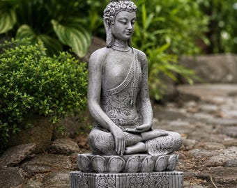 Concrete Meditating Buddha Statue Stone Japanese Figure Concrete Buddha Sculpture Cement Yoga Lawn Decor Outdoor Zen Ornament Spiritual Gift