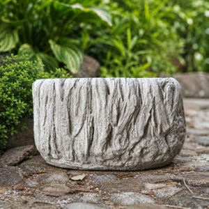 Maceta de piedra con forma de tocón de árbol, maceta de cemento hecha a mano para jardín, maceta rústica para exteriores, adorno de patio.