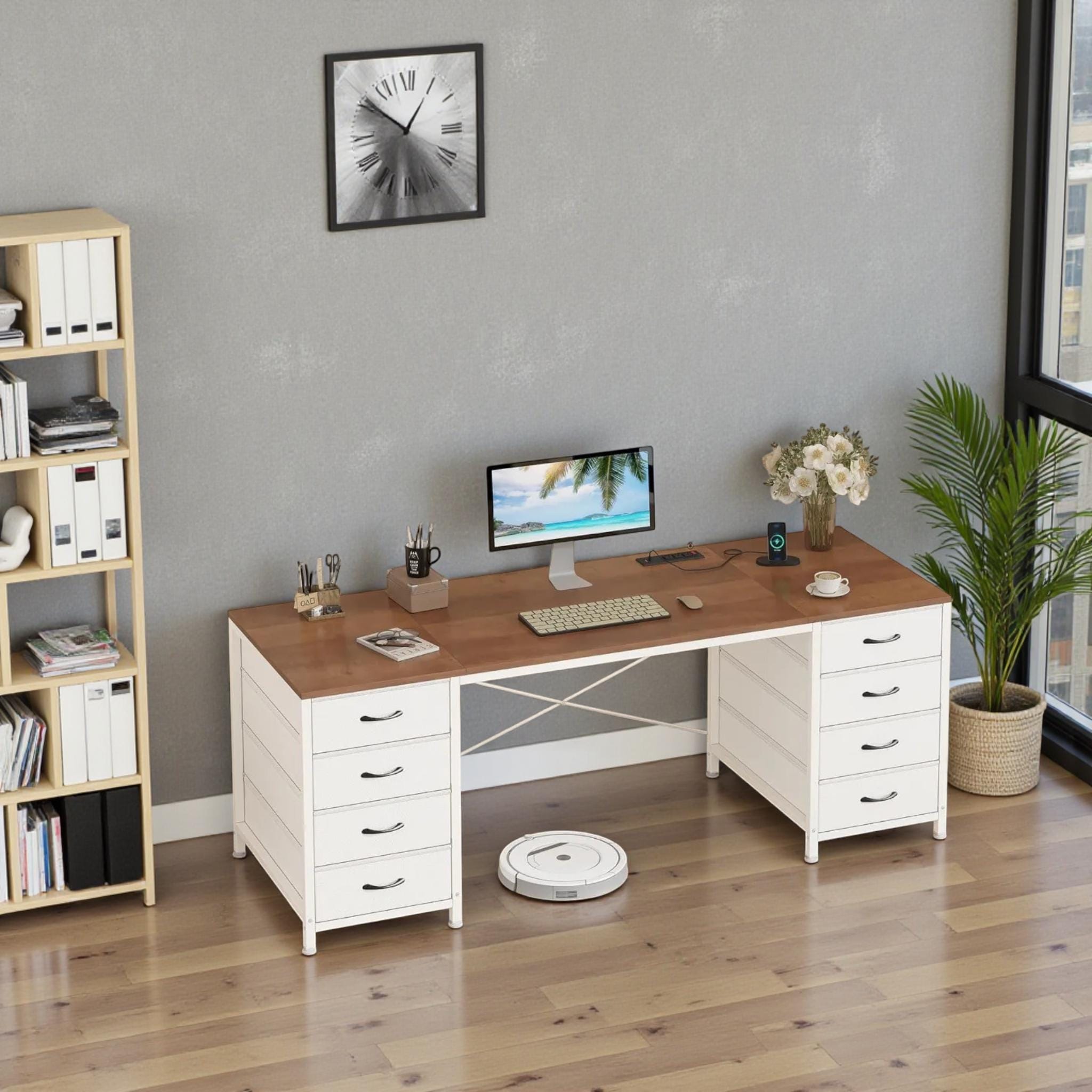 60 Inch Computer Desk With 8 Drawers, Power Outlets & Charging Ports ...