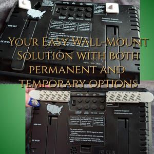 May include: Black weather station with buttons and a USB port. The text on the device reads "YOUR EASY WALL-MOUNT SOLUTION WITH BOTH PERMANENT AND TEMPORARY OPTIONS." Includes a map of the United States.