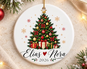 Personalized Couples Christmas Ornament, Custom Names and Year with Festive Tree Design, Romantic Holiday Keepsake Gift for Your Partner