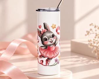 Ballet Bunny Skinny Tumbler, Cute Pink Rabbit Cup, Gift for Ballerinas, Dance Students, Bunny Lovers and Ballet Besties