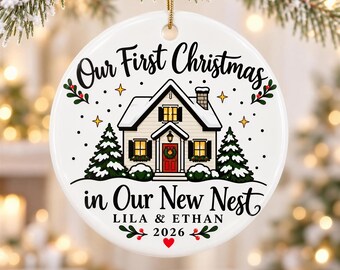 Personalized First Home Christmas Ornament, Our New Nest House with Couple Names and Year, Housewarming Keepsake Gift for New Homeowners