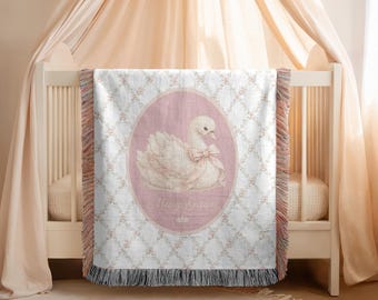 Schwan Babyparty Geschenk, personalisierte Baby Decke, Vintage Prinzessin Kinderzimmer Dekor, Benutzerdefinierte Mädchen Name Decke