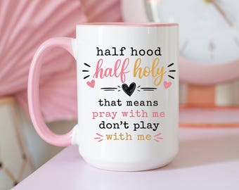 Lustige christliche Tasse mit halb Kapuze, halb Heiligem Motiv, Kaffeetasse mit christlichem Humor für Frauen, religiöses Geschenk für die beste Freundin, Tasse für Glaubensfragen