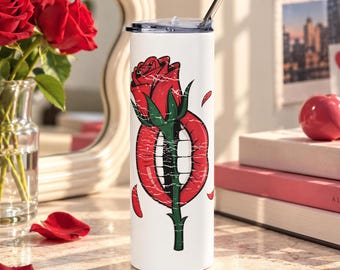 Bitten Lip Skinny Tumbler, Rose Mouth Design, Gothic Romance Drink Cup, Dark Aesthetic Gift, Alternative Style Drinkware
