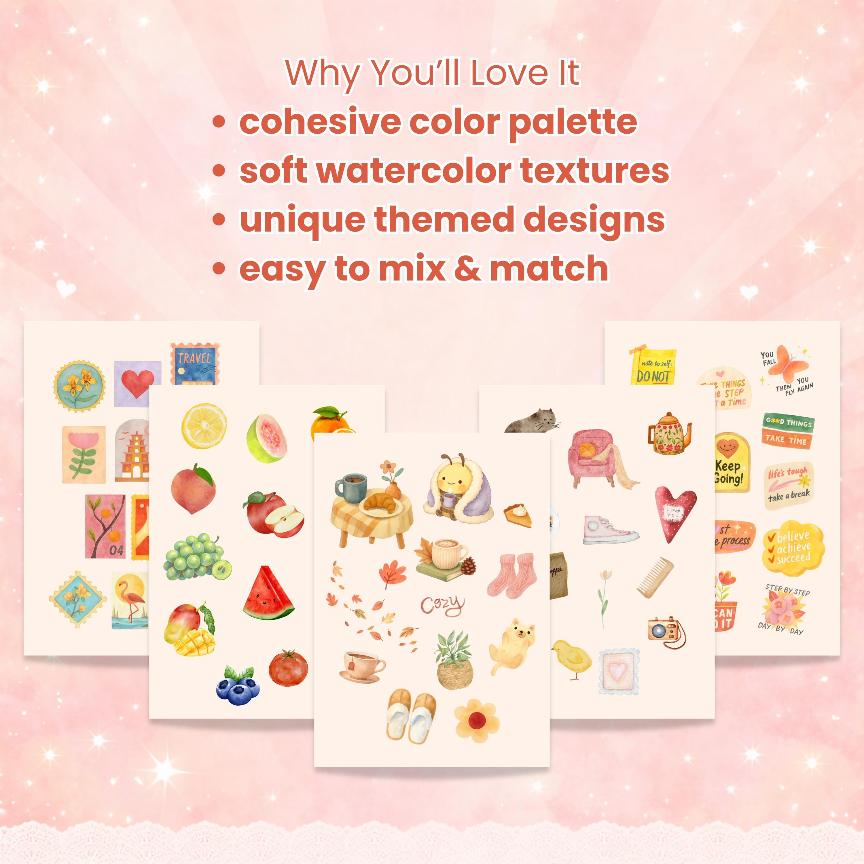 Sce Sticker Aesthetic Sticker Pack Canva Bearbeitbar Niedliche digitale Aufkleber ...