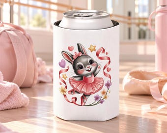 Ballet Bunny Can Cooler, Cute Pink Rabbit Drink Sleeve, Gift for Ballerinas, Dance Students, Bunny Lovers and Ballet Besties