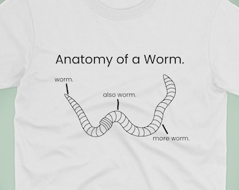 Camiseta "Anatomia de uma Minhoca" | Camiseta engraçada com minhoca | Camiseta com humor animal divertido | Camiseta com meme bizarro | Presente engraçado para ele/ela