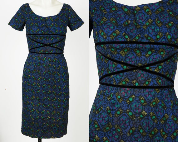 The Betty Dress | 1950s blue floral wiggle dress … - image 1